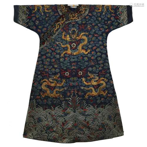 Blue-Ground Silk Embroidered Dragon Robe