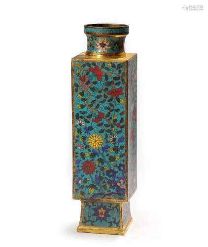 Cloisonne Enamel Floral Cong Vase, Qianlong Mark