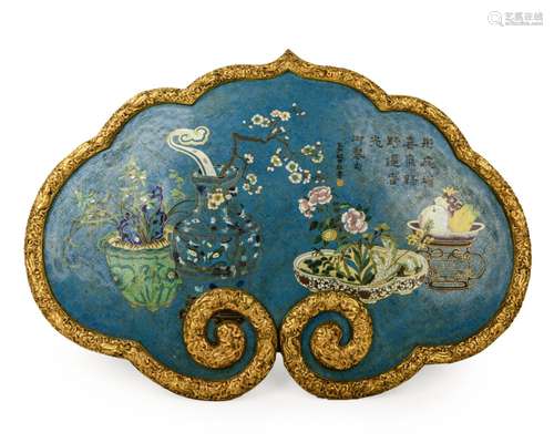 Large Cloisonne Enamel 'Hundred Antiques' Wall Han...