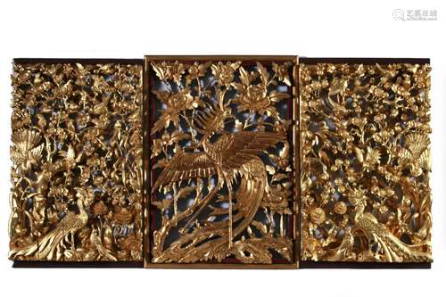 Chinese Large Carved Panels with Heavy Gold, Late 19th