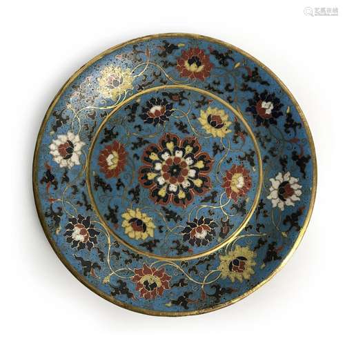 Cloisonne Enamel 'Lotus' Plate, Marked