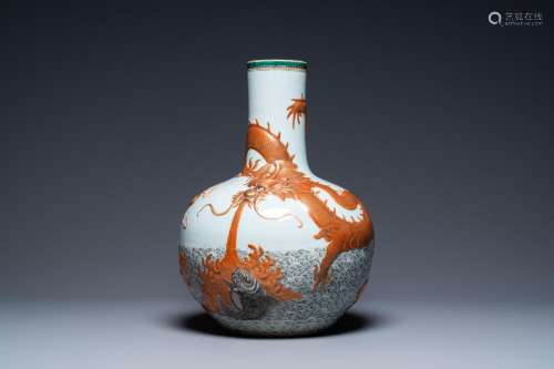 TIANQIU PING' VASE WITH A DRAGON AND CARPS, QIANLONG MA...