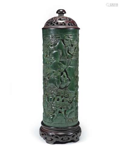 Finely Carved Spinach Jade Incense Holder