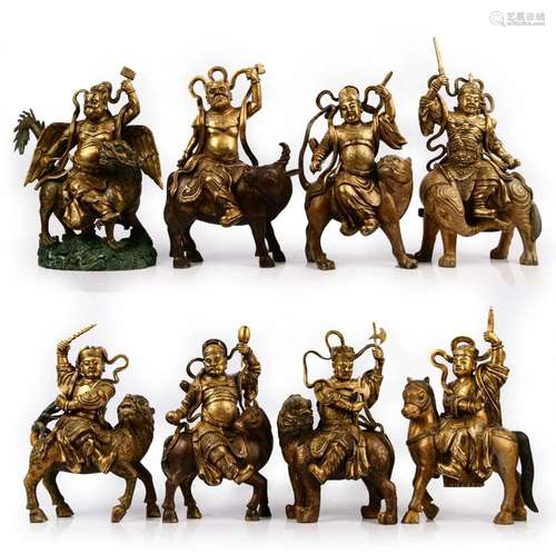 Group Of Eight Gilt Bronze Figures Of Guardian