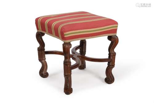 A WALNUT STOOL, IN WILLIAM & MARY STYLE, PROBABLEY 19TH ...