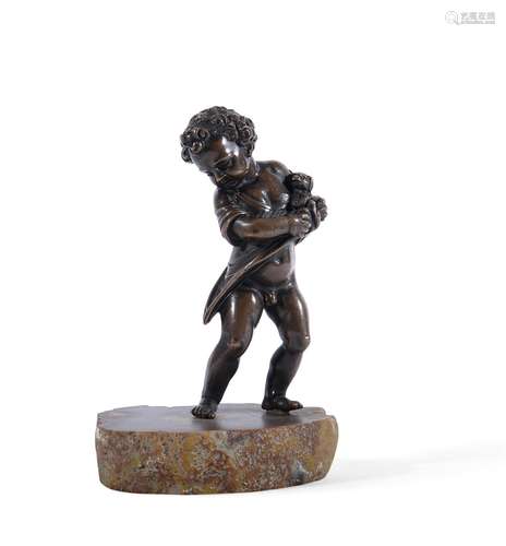 A BRONZE GROUP OF A CHILD WITH HIS PUPPY, POSSIBLY FRENCH, 1...