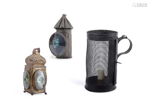 TWO PRESSED METAL HAND LANTERNS, 18TH CENTURY