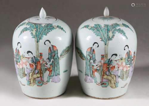 Pair Famille Rose Porcelain Ginger Jars, 19th C.