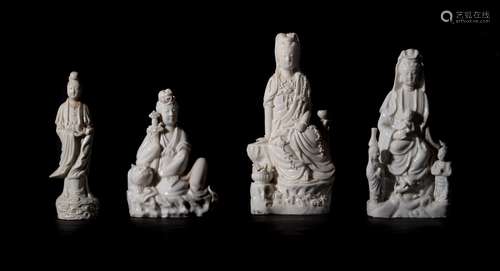 A GROUP OF FOUR CHINESE BLANC DE CHINE FIGURES OF GUANYIN, K...