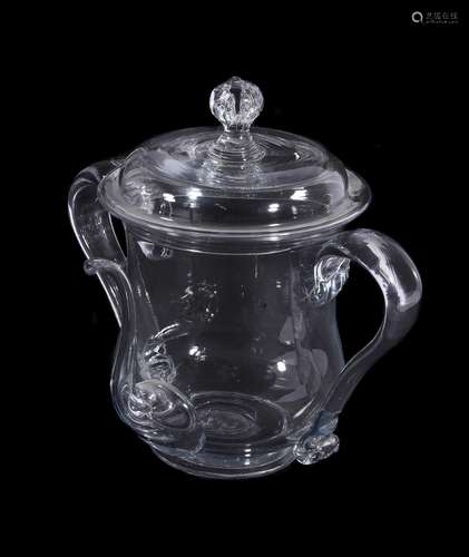 A GLASS POSSET POT AND COVER, EARLY 18TH CENTURY