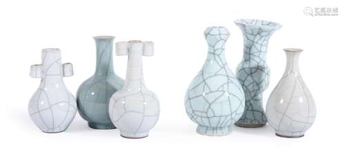 A COLLECTION OF SIX CHINESE GUAN TYPE PORCELAIN VASES, 20TH ...