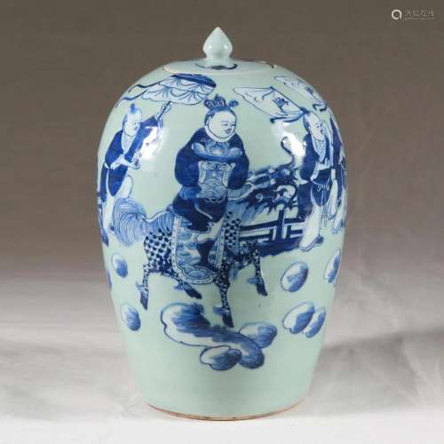 Chinese Blue & White on Celadon Vessel, 19th Century