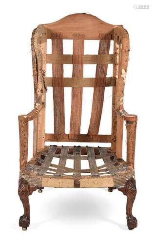 A WALNUT WING ARMCHAIR, CIRCA 1740 AND LATER