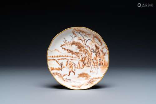 Lot 720: AN UNUSUAL CHINESE SEPIA-DECORATED PLATE, SIX-CHARA...