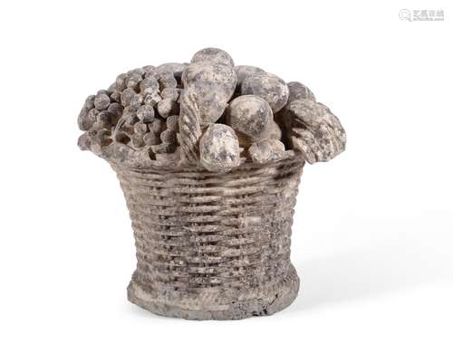 A CARVED WHITE MARBLE BASKET OF FRUIT, PROBABLY ENGLISH, 19T...