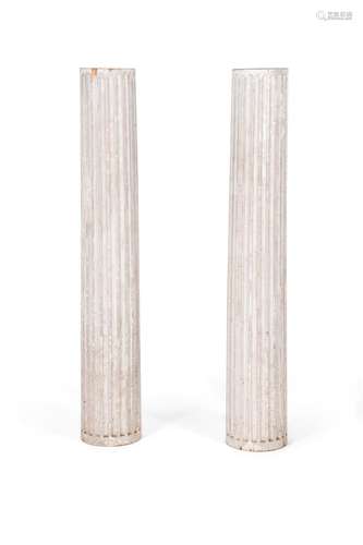 A PAIR OF CREAM AND GREY PAINTED FLUTED COLUMNS, 18TH/EARLY ...