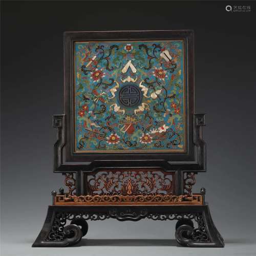 A Mother Of Pearl Inlaid Cloisonne Enamel Table Screen