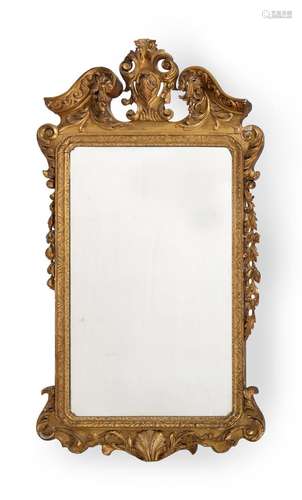 A GEORGE II CARVED GILTWOOD AND GESSO WALL MIRROR, CIRCA 174...