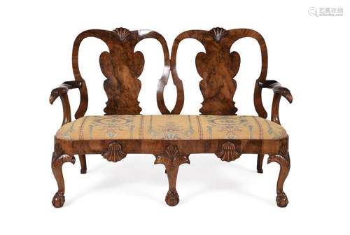 A GEORGE II BURR WALNUT AND WALNUT CHAIR BACK SETTEE, CIRCA ...