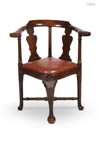 A GEORGE II WALNUT CORNER ARMCHAIR, CIRCA 1740-50