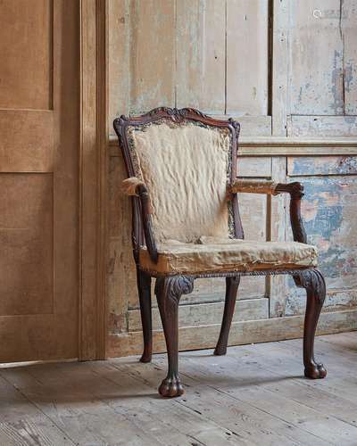 A GEORGE II MAHOGANY OPEN ARMCHAIR, CIRCA 1750