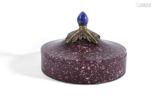 AN ITALIAN PORPHYRY, ORMOLU AND LAPIS LAZULI MOUNTED BOX, 18...