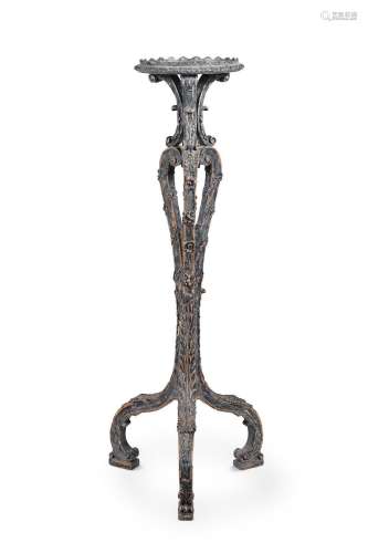 A BLUE PAINTED CARVED WOOD TORCHERE, 18TH CENTURY AND LATER ...