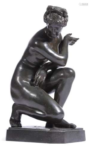 AFTER GIAMBOLOGNA, A BRONZE FIGURE OF THE CROUCHING VENUS, M...