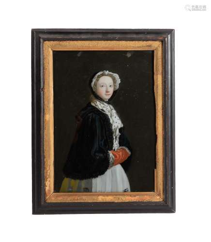 TWO ENGLISH REVERSE GLASS PAINTED PICTURES OF MAIDENS, BOTH ...