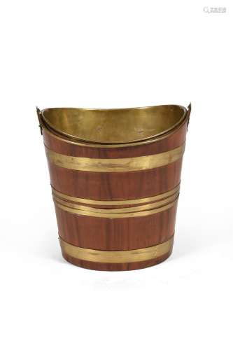 A GEORGE III MAHOGANY AND BRASS BOUND PLATE BUCKET, LATE 18T...