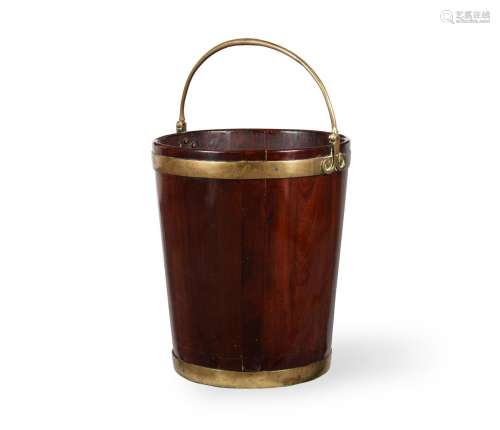 A GEORGE III MAHOGANY AND BRASS MOUNTED PEAT BUCKET, POSSIBL...