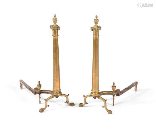 A PAIR OF GEORGE III BRASS ANDIRONS, CIRCA 1780