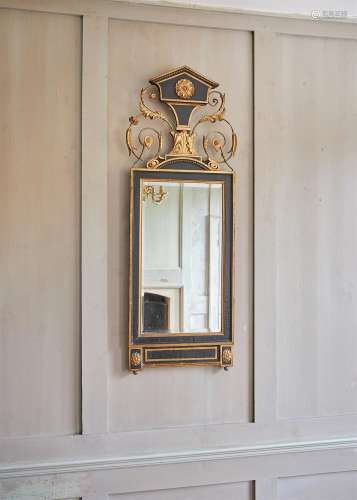 AN EBONISED AND PARCEL GILT WALL MIRROR, LATE 18TH OR EARLY ...