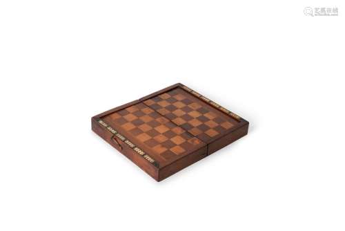 Y A VICTORIAN MAHOGANY, BOXWOOD AND IVORY INLAID GAMES BOX, ...