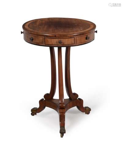 Y A SMALL REGENCY MAHOGANY AND ROSEWOOD BANDED 'DRUM&#x...