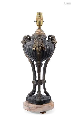 A FRENCH BRONZE AND ORMOLU LAMP IN THE MANNER PIERRE GOUTHIÈ...