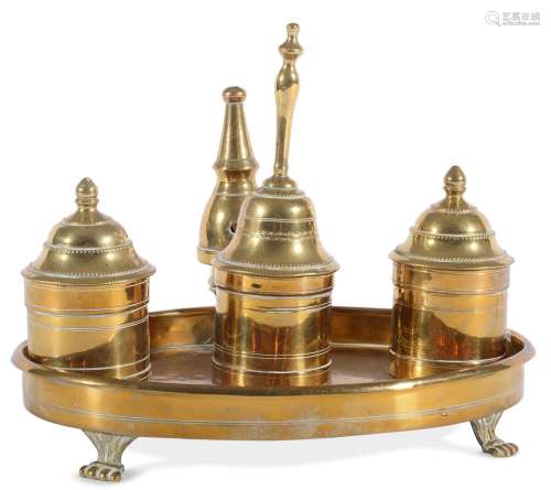 A GEORGE III BRASS STANDISH OR DESK STAND, LATE 18TH CENTURY