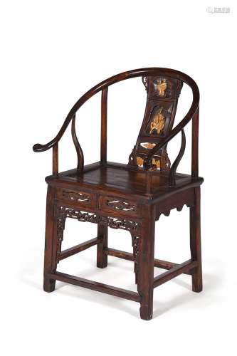 Y A CHINESE EXOTIC HARDWOOD AND PARCEL GILT ARMCHAIR, 19TH C...