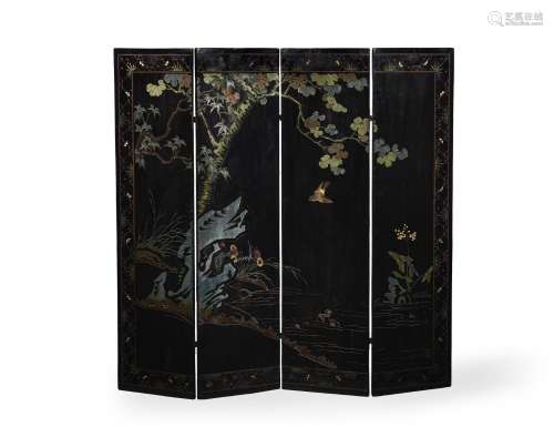 A 'COROMANDEL LACQUER' FOUR FOLD SCREEN, 20TH CENT...