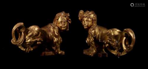 A PAIR OF ITALIAN GILT PLASTER MODELS OF CHIMERA OR GRECIAN ...