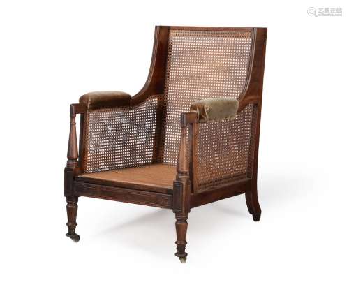 AN UNUSUAL GEORGE IV MAHOGANY HIGH BACK LIBRARY BERGERE ARMC...