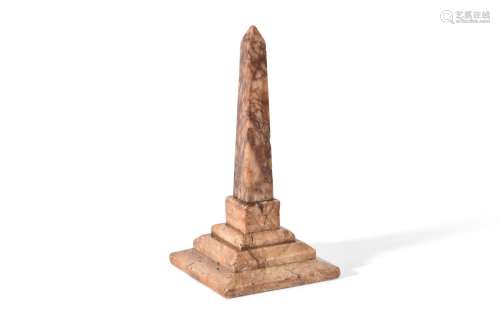 A GRAND TOUR VARIEGATED YELLOW MARBLE OBELISK, ITALIAN, EARL...