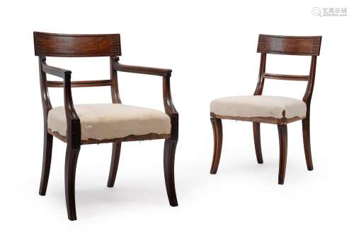 A SET OF SIX REGENCY MAHOGANY DINING CHAIRS, IN THE MANNER O...
