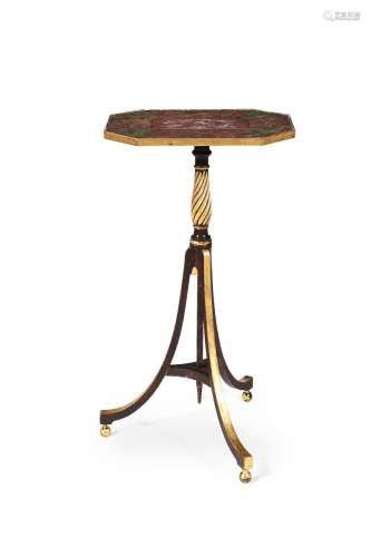 A REGENCY EBONISED, PARCEL GILT, SIMULATED MARBLE AND PAINTE...