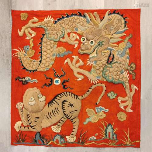 An Embroidered Dragon With Tiger Panel
