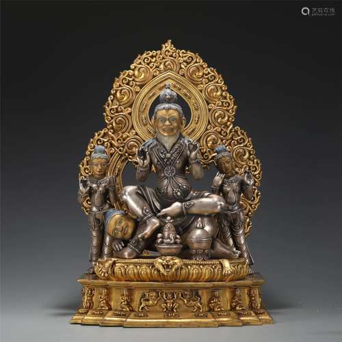 A Silver Agni With Bronze-Gilt Stand