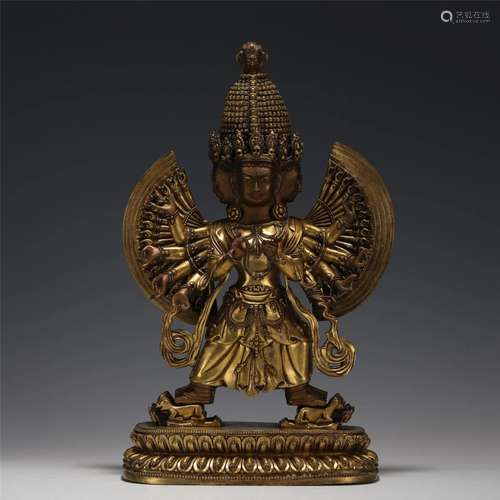 A Tibetan Bronze-Gilt Standing Protector