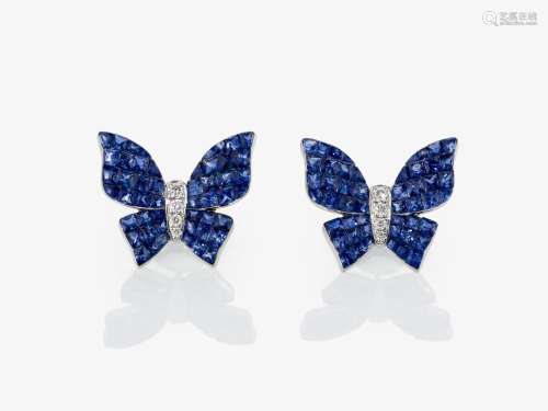 \"Butterfly\" stud earrings decorated with sapphir...