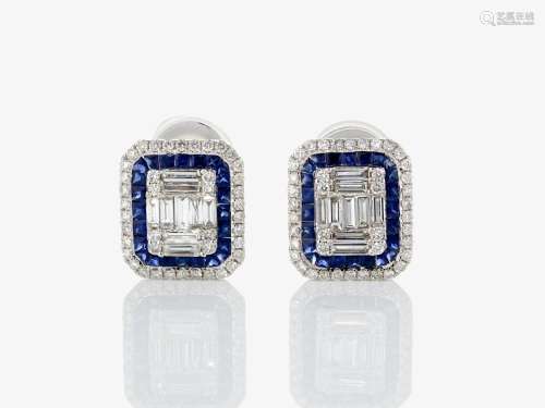 Entourage stud earrings decorated with sapphires and diamond...