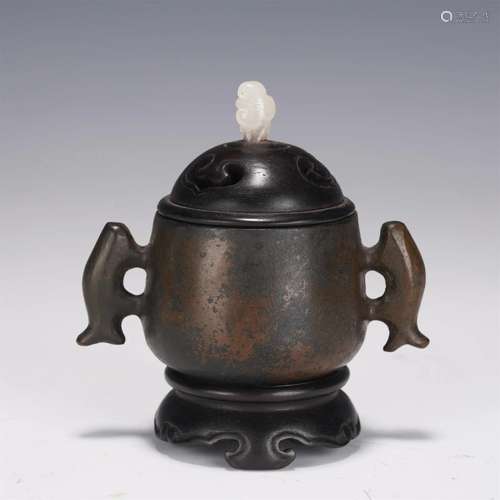 A Bronze Censer With Jade Finial